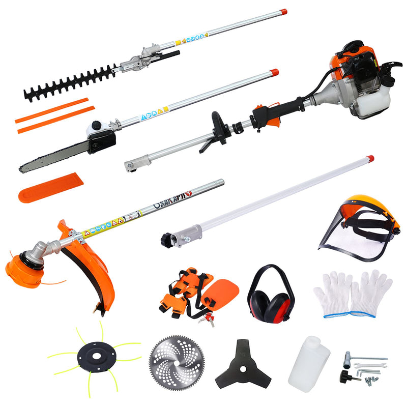 Tatayosi 10 in 1 Multi-Functional Trimming Tool 33CC 2-Cycle Garden Tool System with Gas Pole Saw Hedge Trimmer Grass Trimmer and Brush Cutter EPA Compliant