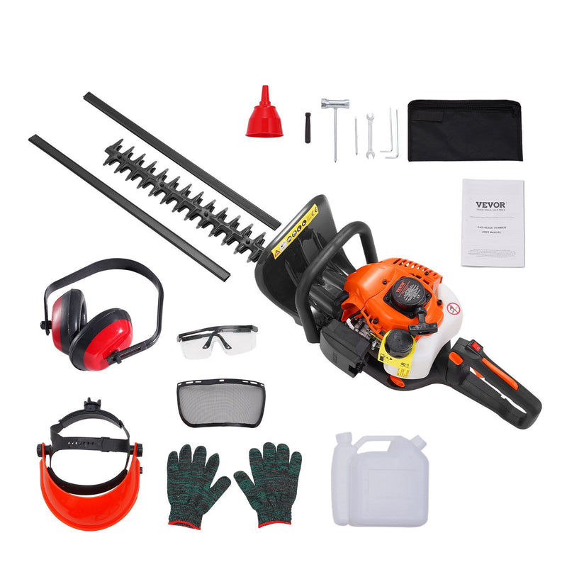 Tatayosi 26CC 2 Cycle Gas Hedge Trimmer Gas Powered Handheld Hedge Trimmer with Dual Sided Dual Action Blade 180 degree Adjustable Trimmer Head Suitable for Trimming Shrubs Low Bushes
