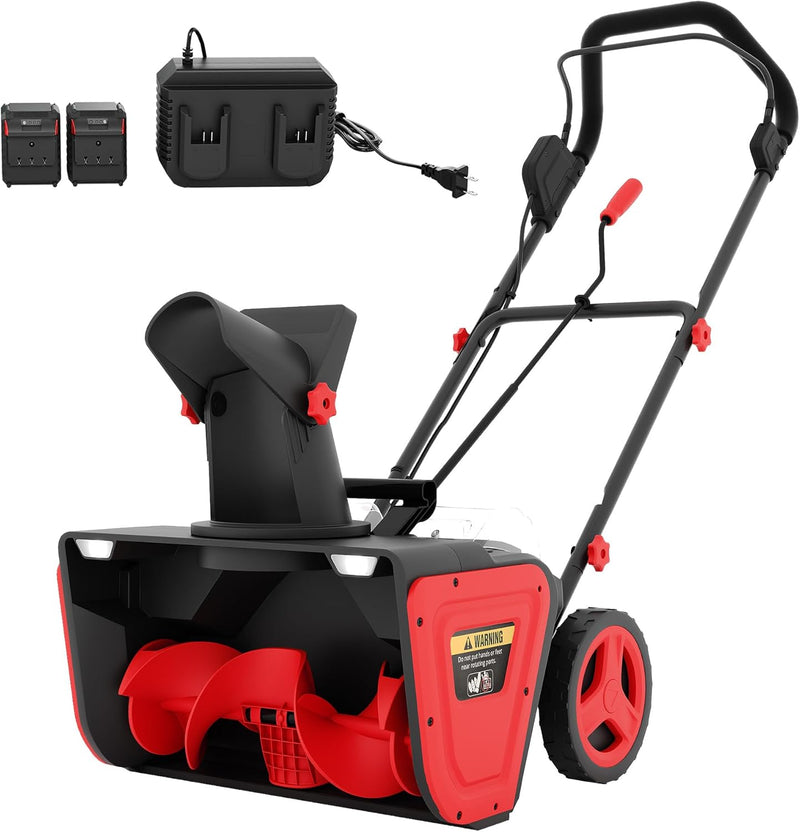 Garvee Cordless Electric Snow Blower 2x20V Brushless Motor 20x10 in Clearing 25 FT Throw Distance Rotating Chute Dual LED Lights for Walkways Driveways Red