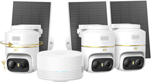 eufy - eufyCam C37 3-Cam Kit with HomeBase Mini 4K Solar Security Cameras 360 PTZ AI Tracking No Monthly Fee - White