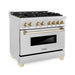 ZLINE - Autograph 36" Legacy Dual Fuel Range in DuraSnow Steel  Gold Accents (RASZ-SN-36-G) - Stainless Steel