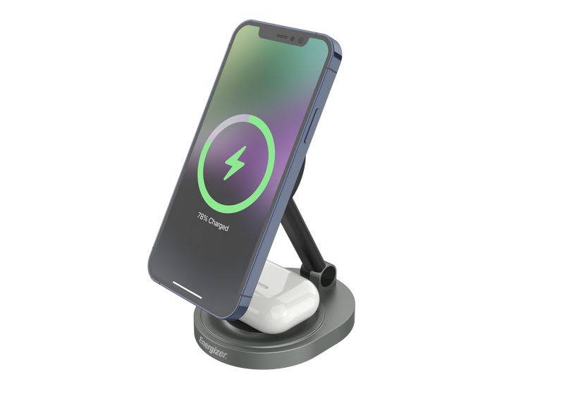 Energizer - 2-in-1 15W Magnetic MagSafe/Qi2 Compatible Fast 15W Charger Charging Station/Stand for iPhone + AirPods + Apple Watch - Black