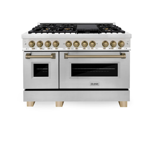 ZLINE - Autograph 48 in. 6.0 cu. ft. Legacy Freestanding Dual Fuel Range with  6 Burners  Convection Oven w/ Bronze Accents - Stainless Steel