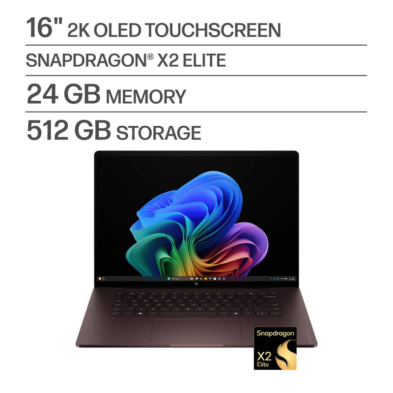 HP - OmniBook X 16" 2K OLED Touchscreen Laptop - Snapdragon X2 Elite - 24GB Memory - 512GB SSD - Copilot+ PC - Deep Espresso