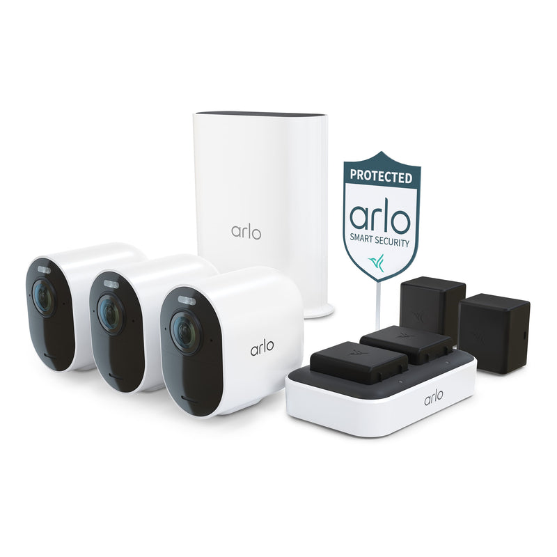 Arlo - Ultra Outdoor Security Camera 4K HDR (3rd Gen 2025 Release) - Wireless Rechargeable Battery Charging Station 3-Cam - White