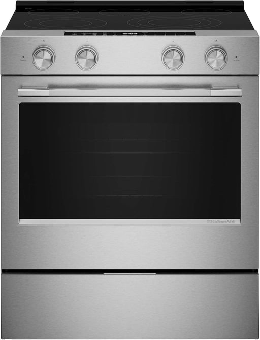 KitchenAid - 5.3 Cu. Ft. Smart Slide-In Electric Convection Range with Self Clean Steam Clean and Convection Cooking Modes - PrintShield Stainless Finish
