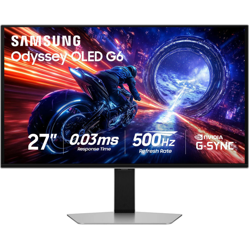 Samsung - 27" Odyssey OLED G6 (G60SF) QHD 500Hz 0.03ms GSync Compatible and FreeSync Prem Pro Gaming Monitor with HDR 500 - Silver