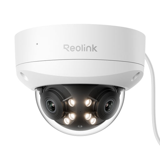 Reolink - Duo P757 16MP Dual-Lens PoE Security Camera 180 Panoramic Dome IK10 Vandal-Proof with Motion Track Color Night Vision - White