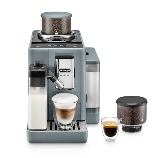 De'Longhi - Rivelia Fully Automatic Espresso Machine Integrated Grinder 2 Removable Bean Hoppers Automatic Milk Frother - Pebble Gray