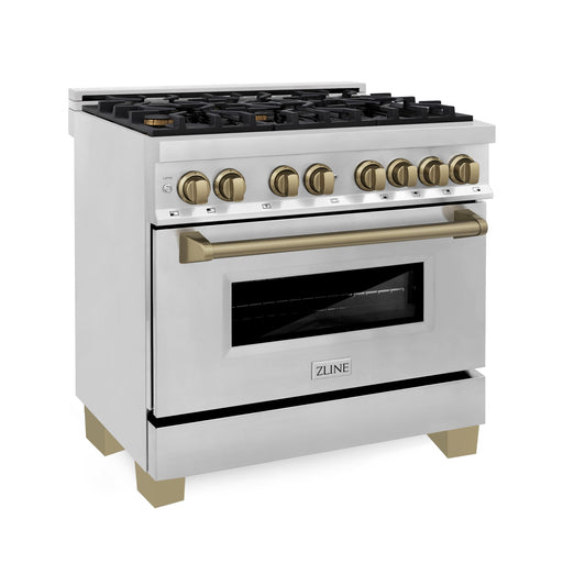 ZLINE - Autograph 36" Legacy Dual Fuel Range w/ 6 Burners  Champagne Bronze Accents (RAZ-36-CB) - Stainless Steel/Champagne Bronze Accents