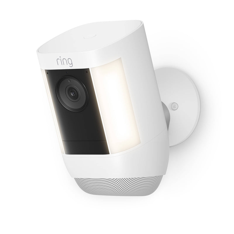 Spotlight Cam Pro Battery with 2K Video and Ring Vision LED Lights Dual-Band Wifi and 3D Motion Detection - White