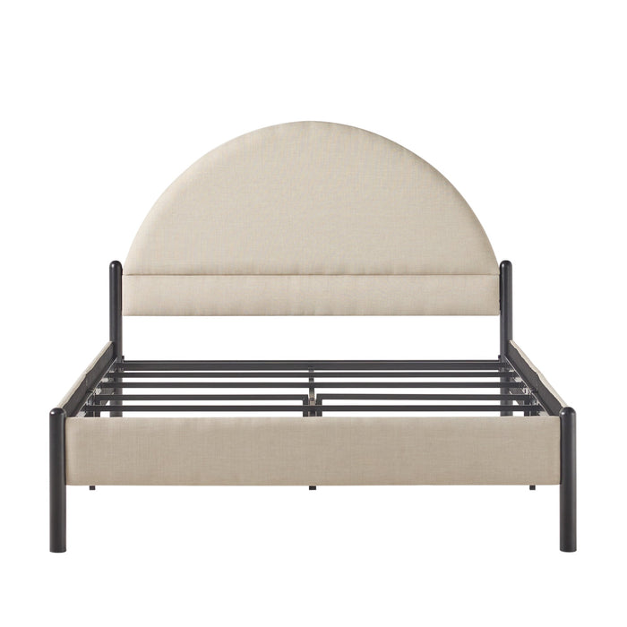 Walker Edison - Modern Upholstered Curved-Headboard Queen Bedframe - Oatmeal