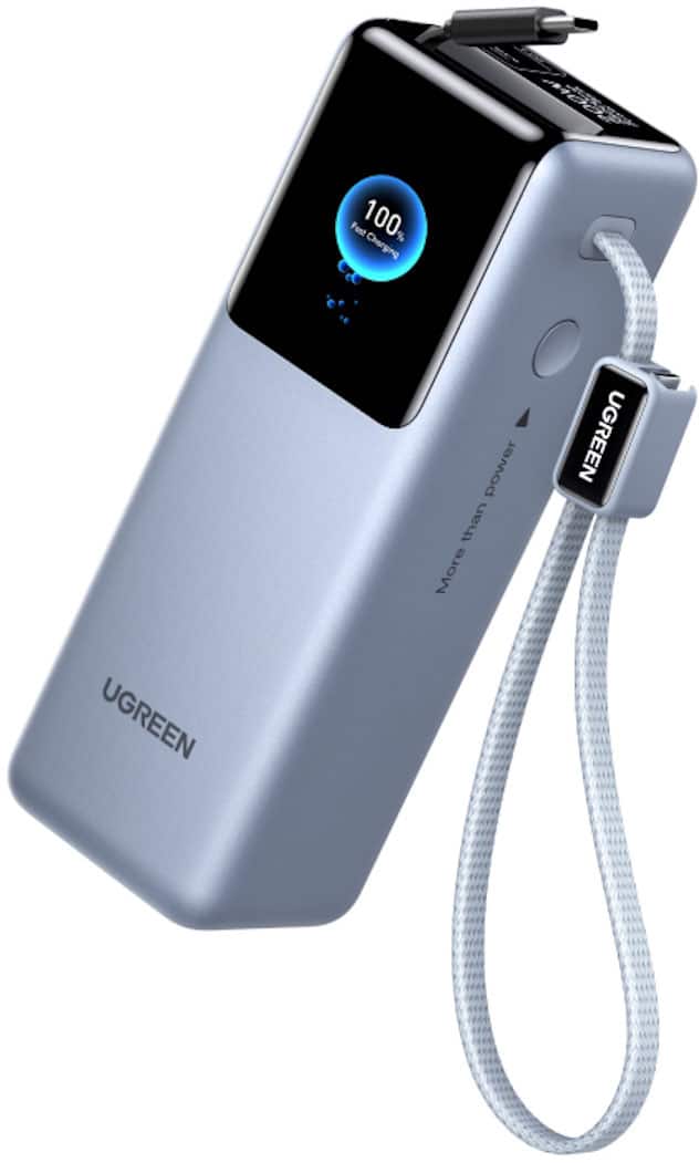 UGREEN - Nexode 200W 25000mAh Power Bank with 2 Built-in Cables Portable Charger for Laptops Tablets Cell Phones and More - Silver
