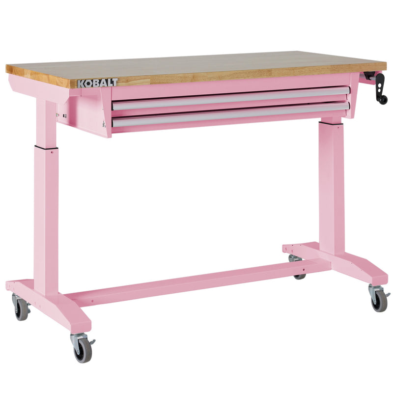 Kobalt 48-in L x 24-in D 2 -Drawers Rolling Pink Wood Adjustable Height Portable Work Bench