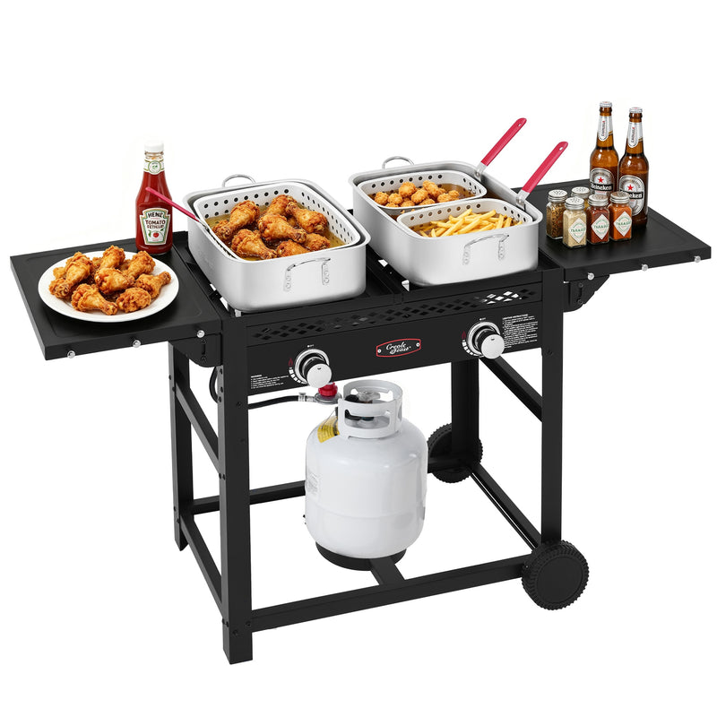 Creole Feast Dual 16 Qt. Deep Fryer Cart 2 -Burner Propane Manual Aluminum Outdoor burner