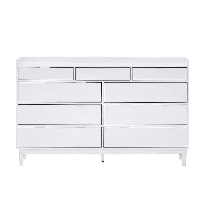 Walker Edison - Mid Century Modern Solid Wood Tray-Top 9-Drawer Dresser - White