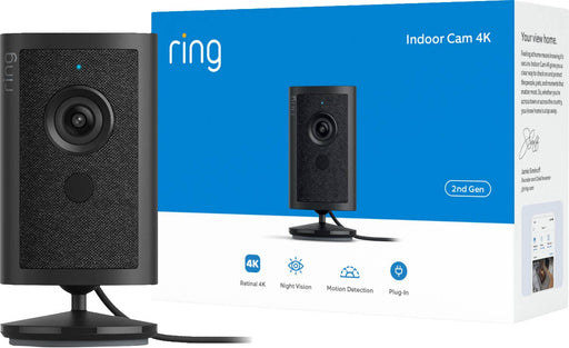 Ring - Smart Indoor Cam Retinal 4K Plug-In Auto HDR color Night Vision in low light home or business security - Black