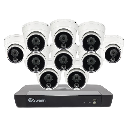 Swann - Master Series 16-Channel 10 Dome Camera Indoor/Outdoor PoE Wired 4K UHD 2TB HDD NVR Security System - White