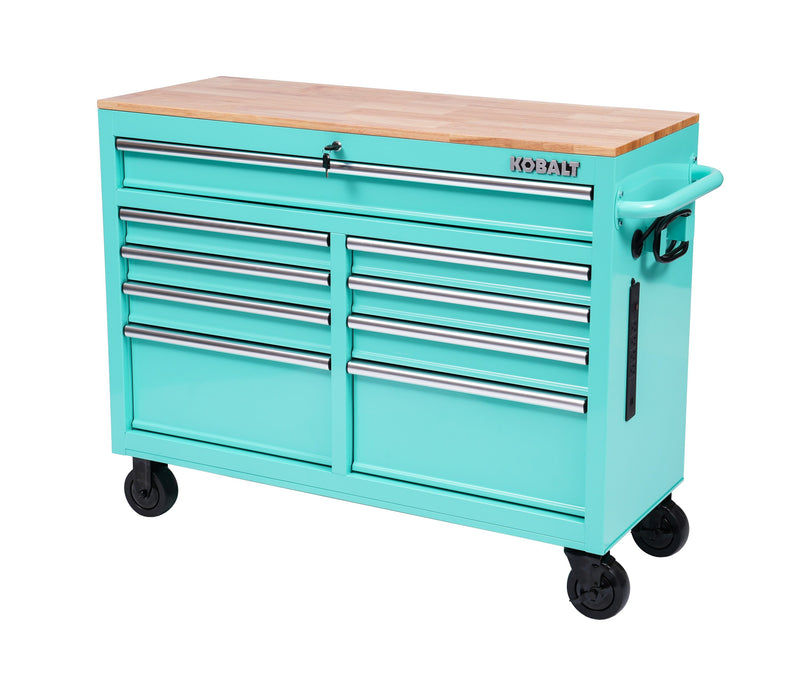 Kobalt 46.1-in L x 18.1-in D 9 -Drawers Rolling Teal Wood Work Bench