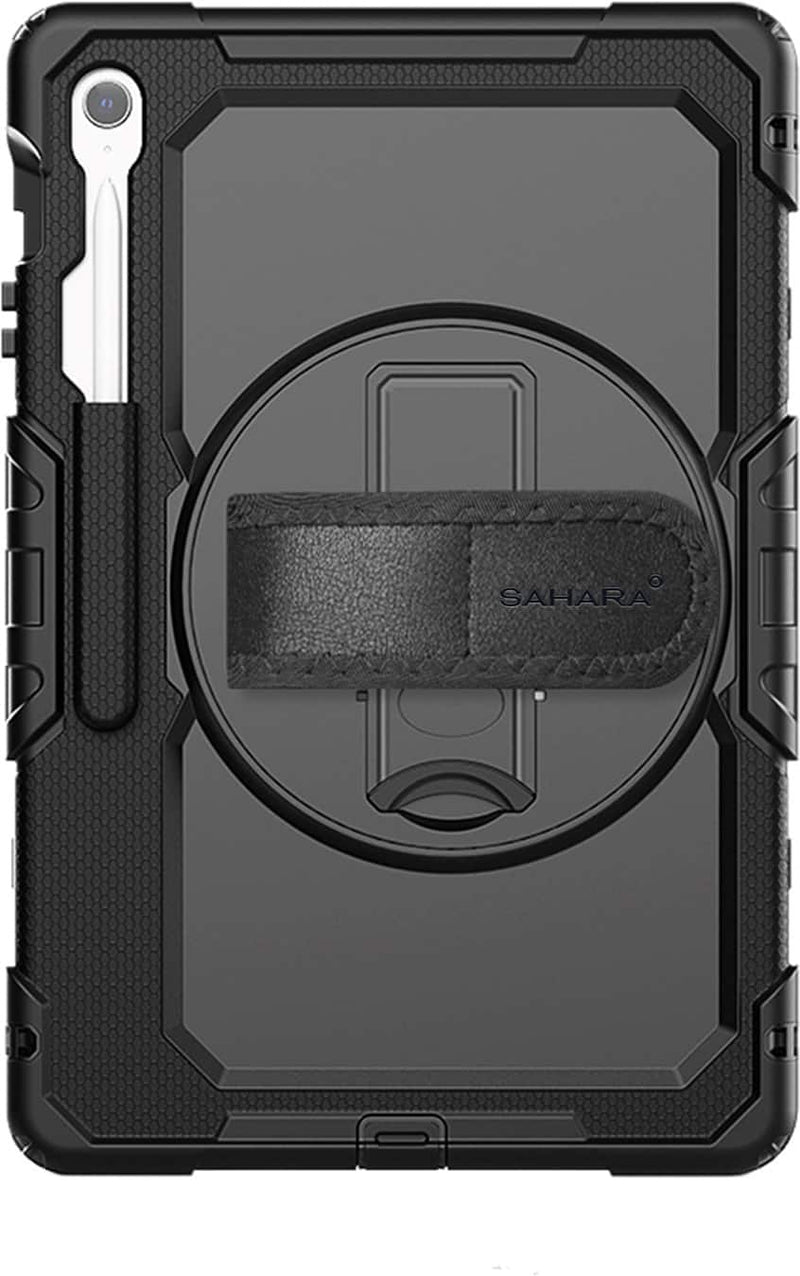 SaharaCase - Defense Series Heavy Duty Case with Hand Strap for Samsung Galaxy Tab S10 FE+ - Scorpion Black
