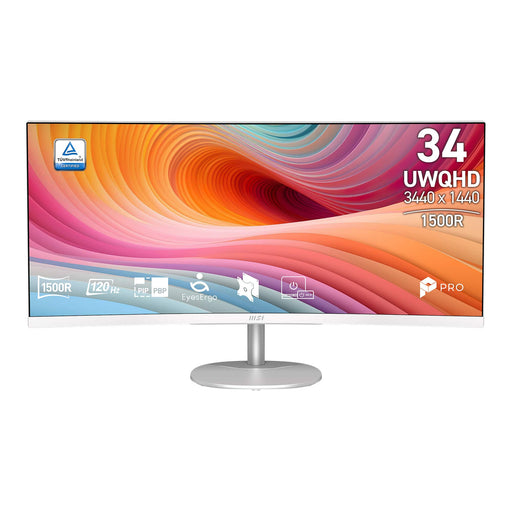 MSI - PRO MP341CQW E12 34" Curved UWQHD 120Hz 1ms VA Business Monitor with Built-in Speakers( (DisplayPort HDMI ) - White