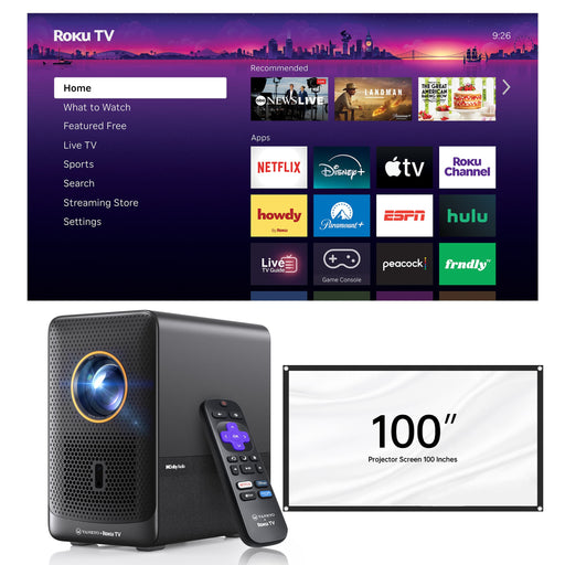 Vankyo - Performance H500R Native 1080P Portable Projector with Built-in Roku TV 100 Screen - Black