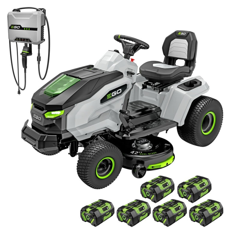 EGO POWER+ 42-in T6 Lawn Tractor with 6 x 6.0Ah Batteries, 800W Turbo Charger, and Charging Adapter