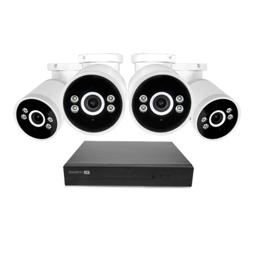 Swann - AdvancedX Series / NVR-8ADVANX / 1TB / 4x NHD-ADVANXB 4K Spotlight Bullet IP Cameras / Power over Ethernet (PoE) - Black