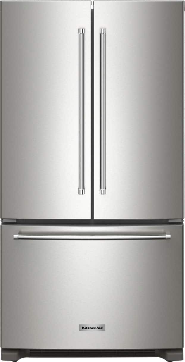 KitchenAid - 20 cu. ft. 36-Inch Width Counter-Depth French Door Refrigerator with Interior Dispense - Stainless Steel