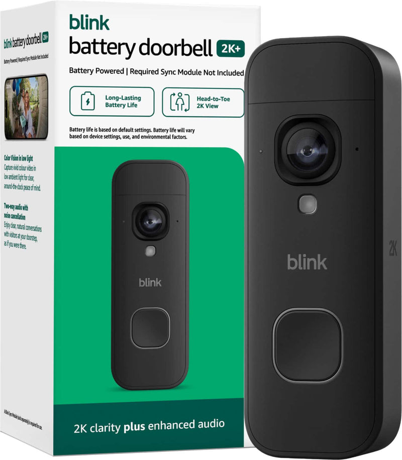 Blink - Battery Doorbell 2K+ (Add-On) — Wireless video doorbell 2K resolution enhanced audio - Black
