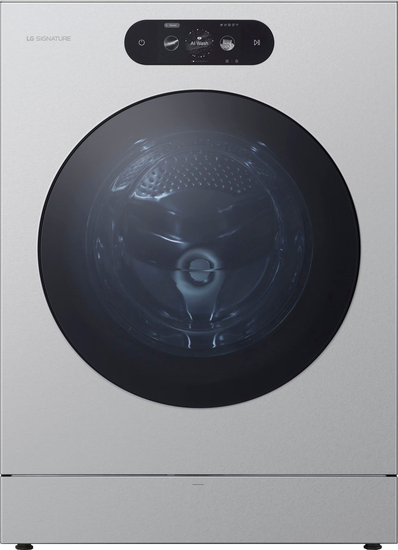 LG - SIGNATURE 5.8 Cu. Ft. High-Efficiency Stackable Smart Front Load Washer with Steam and ezDispense - Brushed Platinum Steel