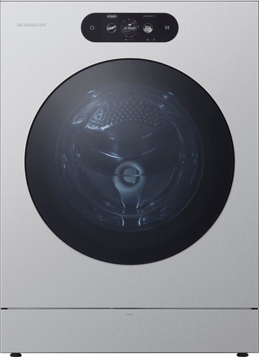 LG - SIGNATURE 5.8 Cu. Ft. High-Efficiency Stackable Smart Front Load Washer with Steam and ezDispense - Brushed Platinum Steel