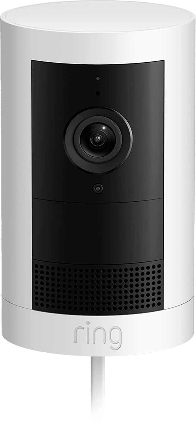Ring - Outdoor Cam Plus Plug-In Wide-Angle 2K Video Low-Light Sight for full-color night vision Mount-anywhere versatility - White