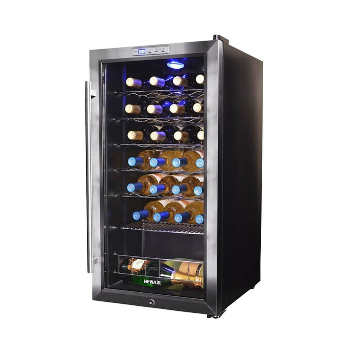 NewAir - 27-Bottle Wine Fridge with Adjustable Chrome Racks and Exterior Digital Thermostat - Stainless Steel