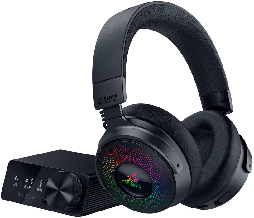 Razer - Kraken V4 Pro Wireless Gaming Headset with 9 Zone Chroma RGB - For PC Mac PS5 Nintendo Switch Steam Deck Smartphone - Black