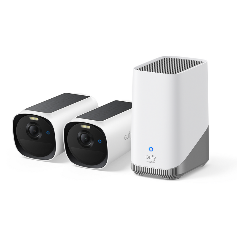 eufy - eufyCam E40 2-Cam Kit (HomeBase S380) Outdoor Wireless Solar Security Camera Local Storage No Monthly Fee - White