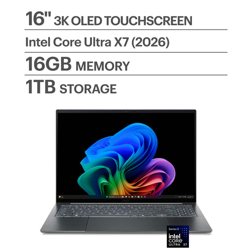 Acer - Swift 16 AI - Copilot+ PC - 16" 3K OLED Touchscreen Laptop - Intel Core Ultra X7 358H - 16GB Memory - 1TB Storage - Basalt Gray