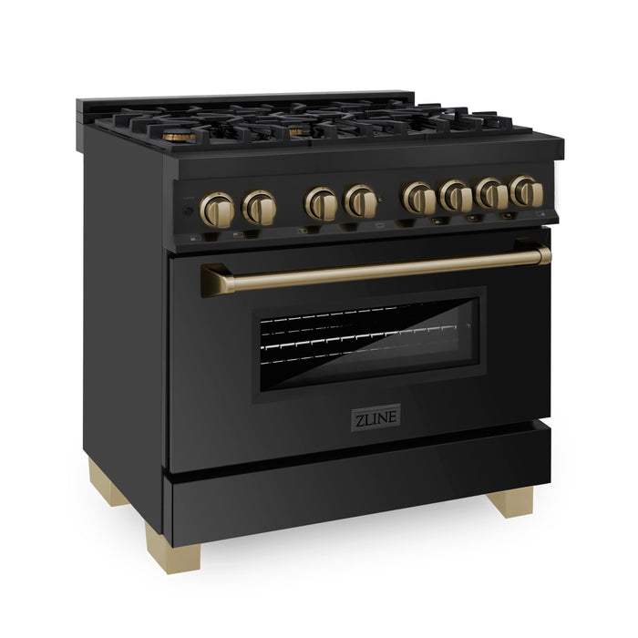 ZLINE - Autograph 36" Legacy Dual Fuel Range in Black Stainless Steel  Bronze Accents (RABZ-36-CB) - Black