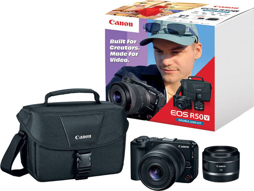 Canon - EOS R50 V 4K Video Mirrorless Camera Double Lens Kit with RF-S14-30mm and RF50mm Lenses - Black