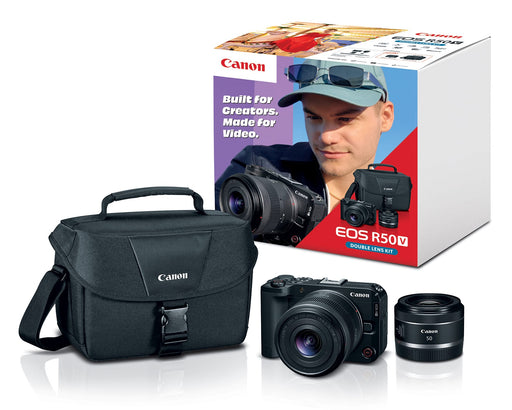 Canon - EOS R50 V 4K Video Mirrorless Camera Double Lens Kit with RF-S14-30mm and RF50mm Lenses - Black