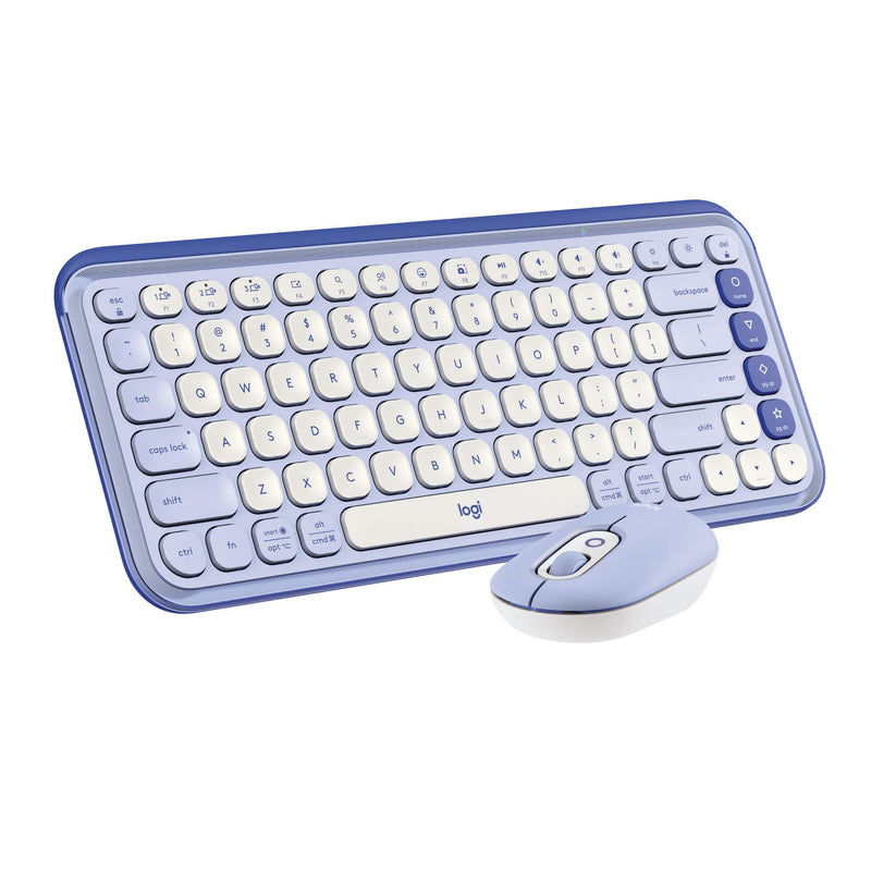 Logitech - POP ICON COMBO Compact TKL Wireless Bluetooth Keyboard and Mouse Bundle with Programmable Quiet Keys and Buttons - Lilac  Off-White