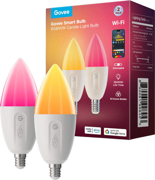 Govee - 450LM RGBWW Smart Candle LED Bulb 2 Packs - Multi