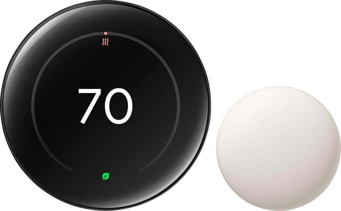 Google - Nest Learning Thermostat (4th gen) with Nest Temperature Sensor (2nd gen) - Polished Obsidian