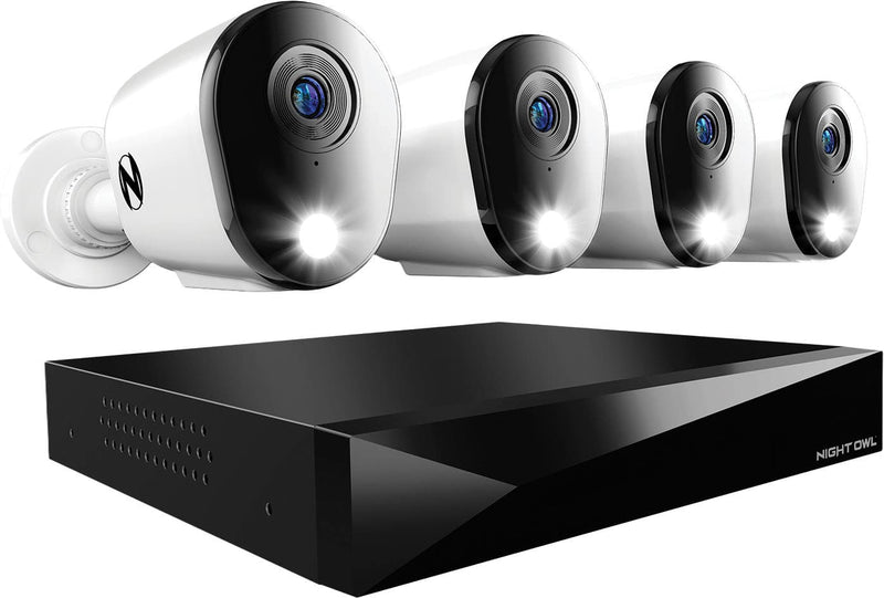 Night Owl - 8 channel 2K (4MP) DVR with 4 (4MP) cameras and 2tb storage expandable up to 4 additional Wi-Fi cameras - White