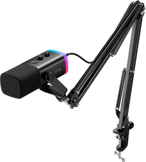 FIFINE - AM8T Gaming Microphone Bundle  Studio-Quality Sound USB/XLR RGB Lighting Arm Boom Stand - Black