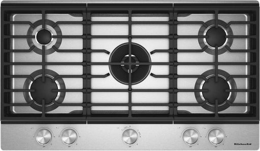 KitchenAid - 36" Gas Cooktop with 5 Burners and Integrated Wok Grate - Stainless Steel