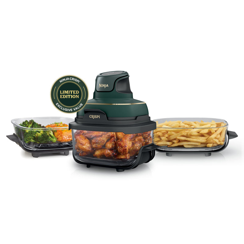Ninja - Crispi 5-in-1 Portable Glass Air Fryer Cooking System with 3 Glass Containers Crisper Plates  Storage Lids - British Racing Green with Soft Gold Trim