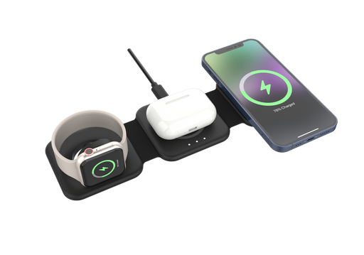 Energizer - 3-in-1 15W Foldable Magnetic MagSafe/Qi2 Compatible Fast 15W Charger Charging Station for iPhone + AirPods + Apple Watch - Black