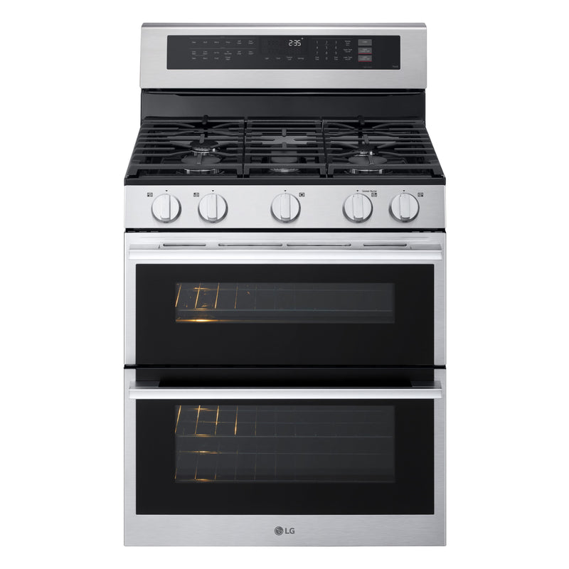 LG - 6.9 Cu. Ft. Slide-In Double Oven Gas True Convection Smart Range with EasyClean and UltraHeat 20K BTU Burner - Stainless Steel
