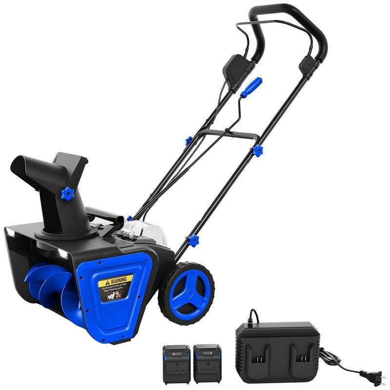 Garvee Cordless Snow Blower 20 Inch Electric Snow Thrower with 2x20V 4.0Ah Battery and Charger Dual LED Lights Blue